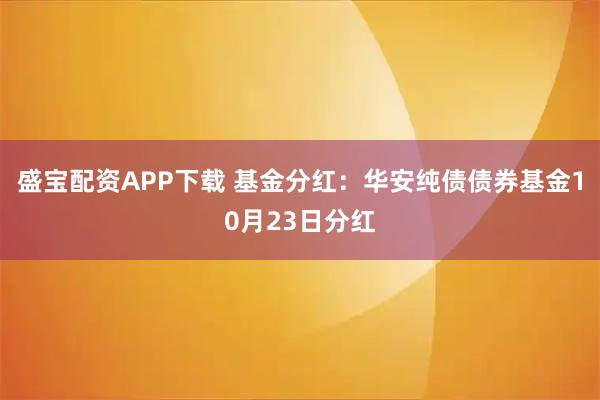 盛宝配资APP下载 基金分红：华安纯债债券基金10月23日分红